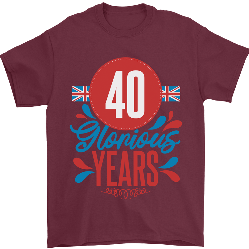 Glorious 40 Years 40th Birthday Union Jack Flag Mens T-Shirt 100% Cotton Maroon