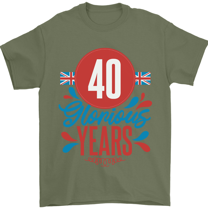 Glorious 40 Years 40th Birthday Union Jack Flag Mens T-Shirt 100% Cotton Military Green