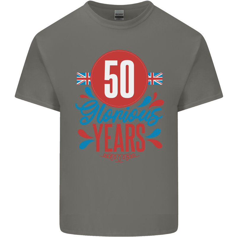 Glorious 50 Years 50th Birthday Union Jack Flag Mens Cotton T-Shirt Tee Top Charcoal