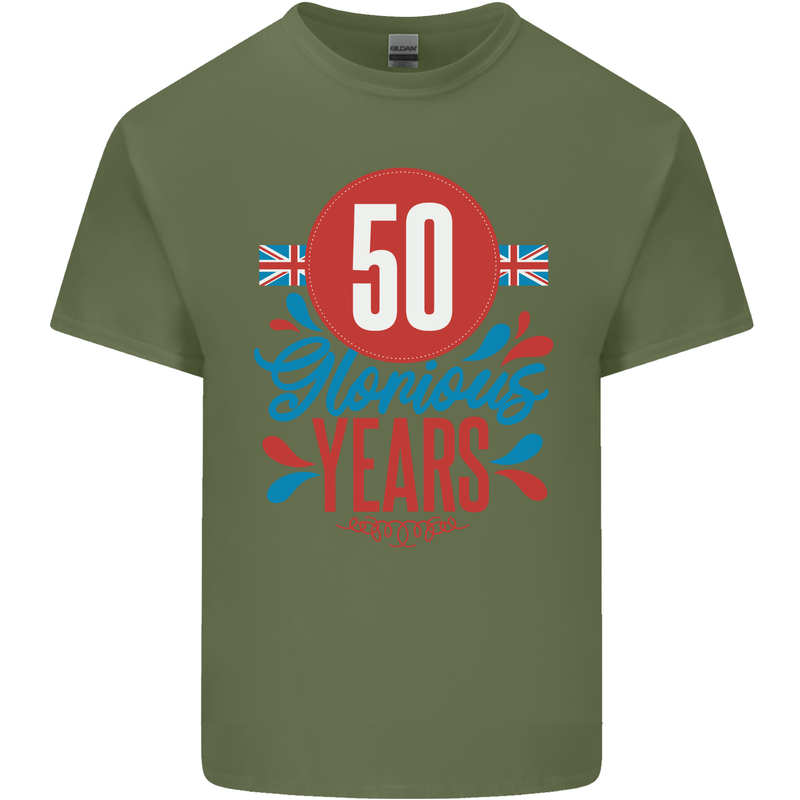 Glorious 50 Years 50th Birthday Union Jack Flag Mens Cotton T-Shirt Tee Top Military Green
