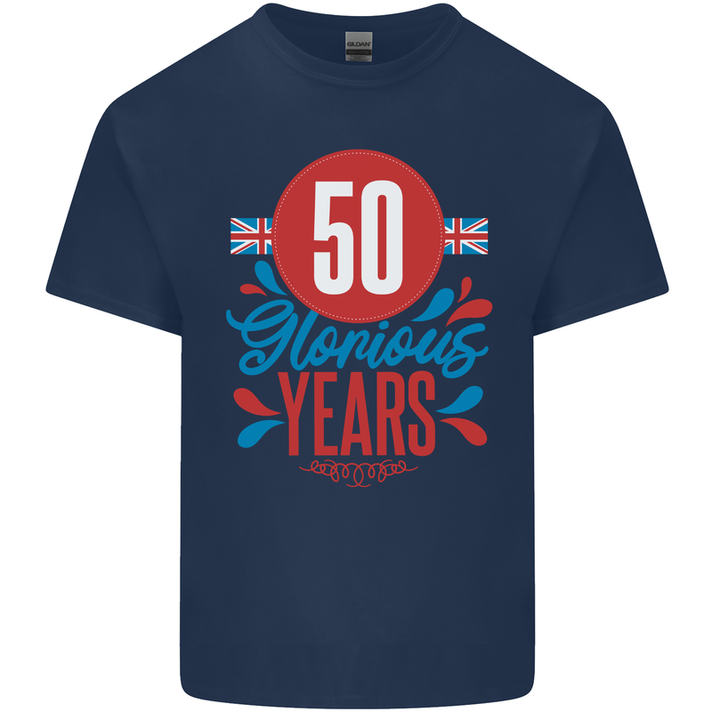 Glorious 50 Years 50th Birthday Union Jack Flag Mens Cotton T-Shirt Tee Top Navy Blue