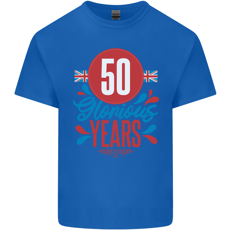 Glorious 50 Years 50th Birthday Union Jack Flag Mens Cotton T-Shirt Tee Top Royal Blue