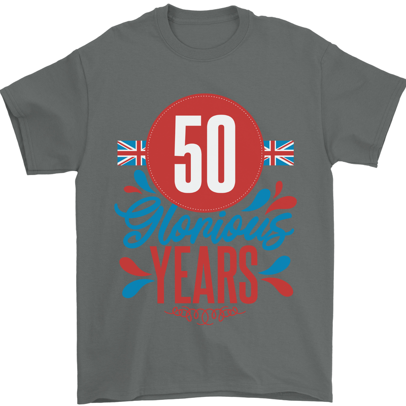 Glorious 50 Years 50th Birthday Union Jack Flag Mens T-Shirt 100% Cotton Charcoal