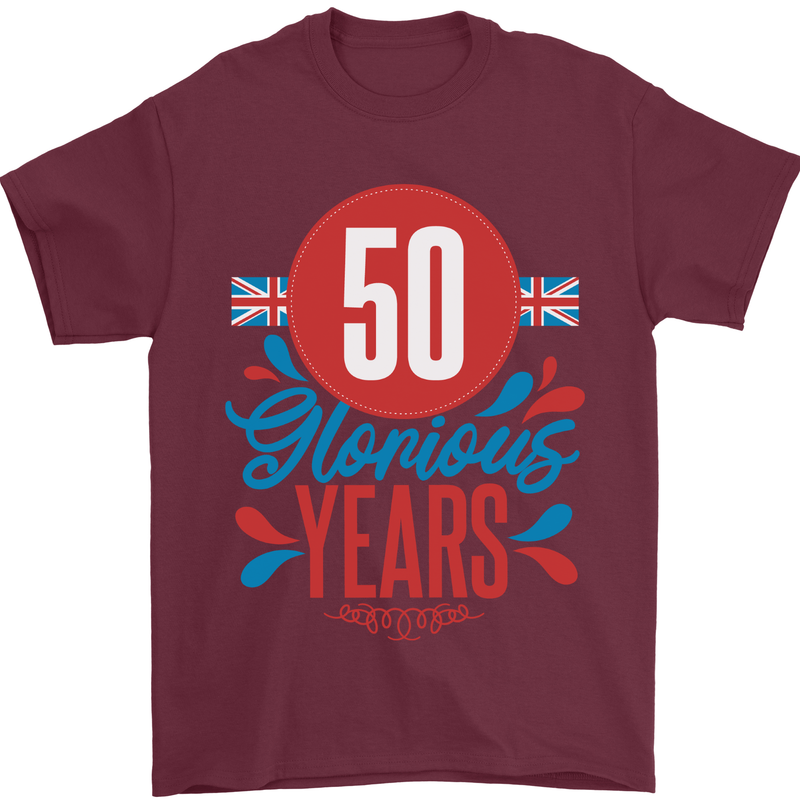 Glorious 50 Years 50th Birthday Union Jack Flag Mens T-Shirt 100% Cotton Maroon