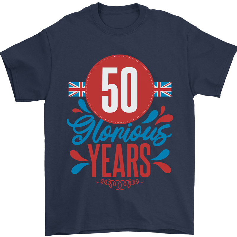 Glorious 50 Years 50th Birthday Union Jack Flag Mens T-Shirt 100% Cotton Navy Blue