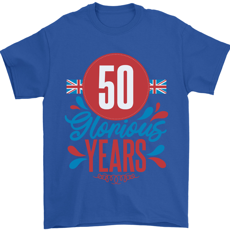 Glorious 50 Years 50th Birthday Union Jack Flag Mens T-Shirt 100% Cotton Royal Blue