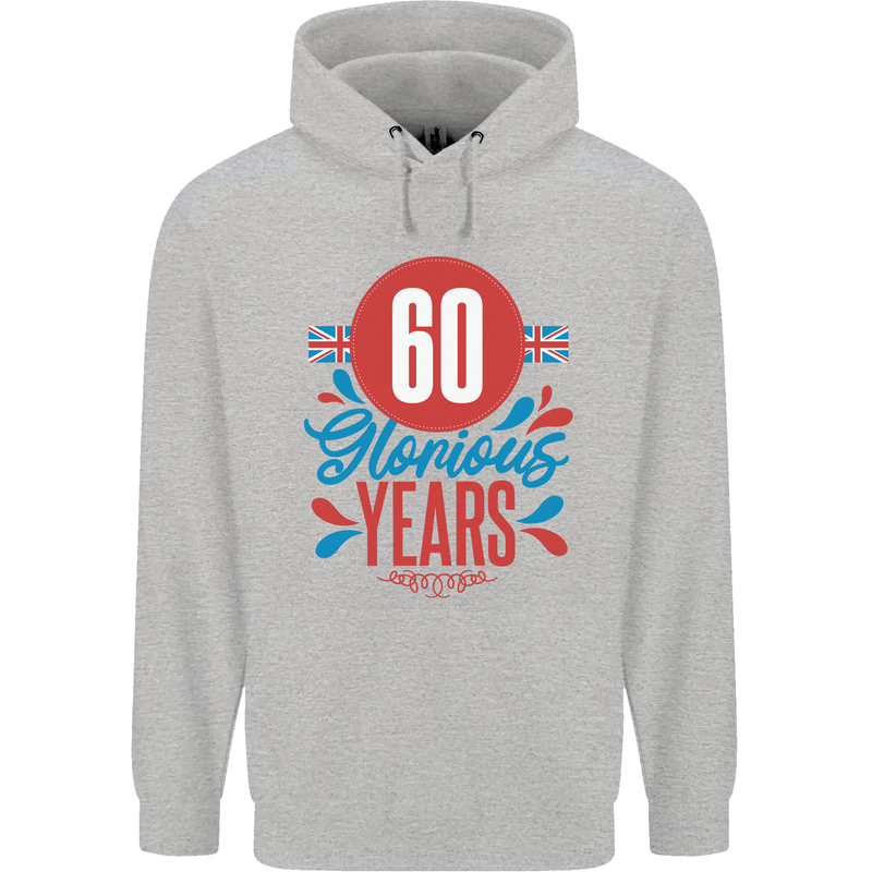 Glorious 60 Years 60th Birthday Union Jack Flag Mens 80% Cotton Hoodie Sports Grey
