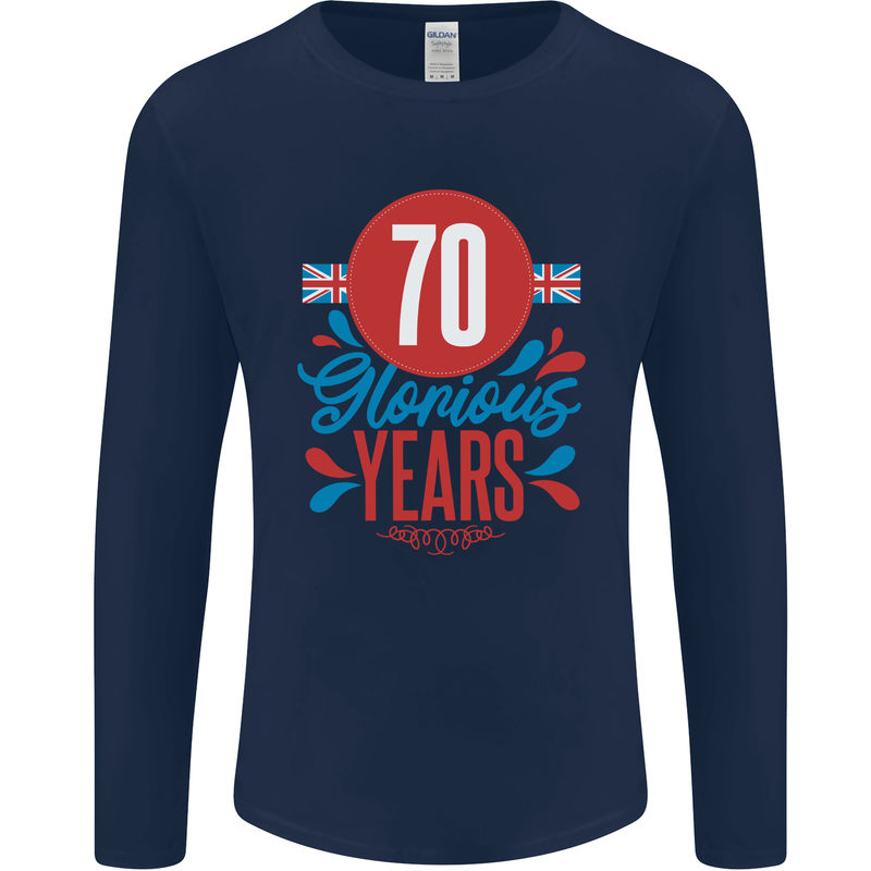 Glorious 70 Years 70th Birthday Union Jack Flag Mens Long Sleeve T-Shirt Navy Blue
