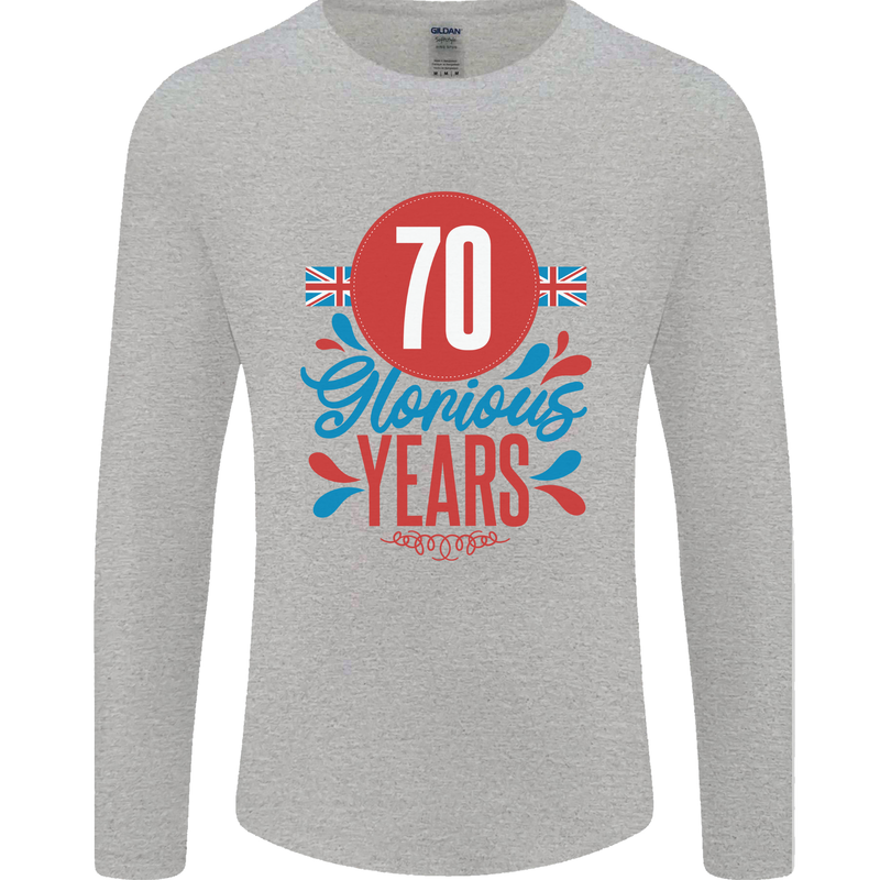 Glorious 70 Years 70th Birthday Union Jack Flag Mens Long Sleeve T-Shirt Sports Grey