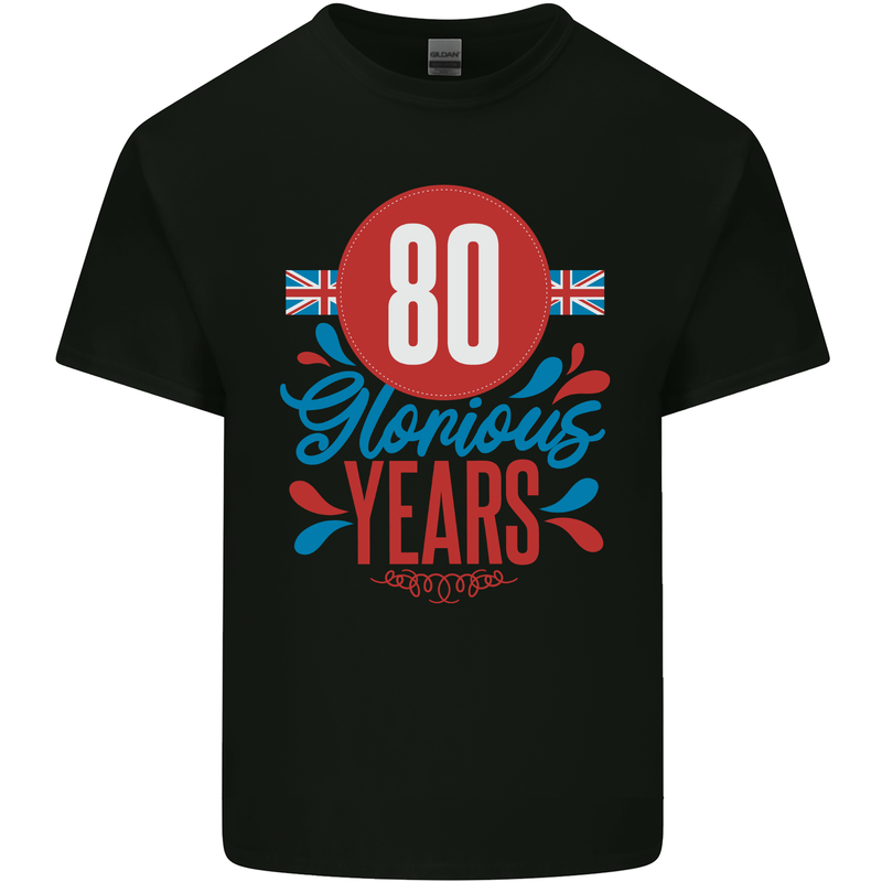 Glorious 80 Years 80th Birthday Union Jack Flag Mens Cotton T-Shirt Tee Top Black