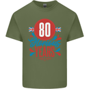 Glorious 80 Years 80th Birthday Union Jack Flag Mens Cotton T-Shirt Tee Top Military Green
