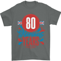 Glorious 80 Years 80th Birthday Union Jack Flag Mens T-Shirt 100% Cotton Charcoal