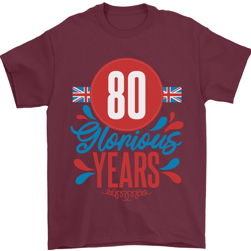 Glorious 80 Years 80th Birthday Union Jack Flag Mens T-Shirt 100% Cotton Maroon