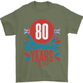 Glorious 80 Years 80th Birthday Union Jack Flag Mens T-Shirt 100% Cotton Military Green