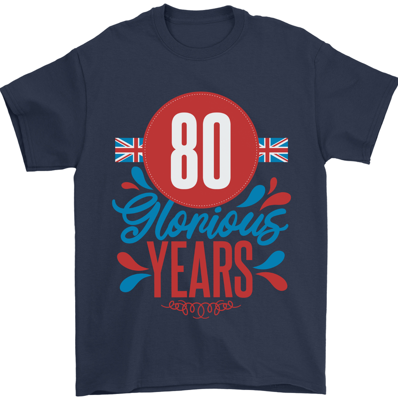 Glorious 80 Years 80th Birthday Union Jack Flag Mens T-Shirt 100% Cotton Navy Blue