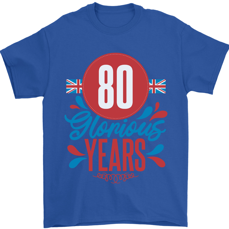 Glorious 80 Years 80th Birthday Union Jack Flag Mens T-Shirt 100% Cotton Royal Blue