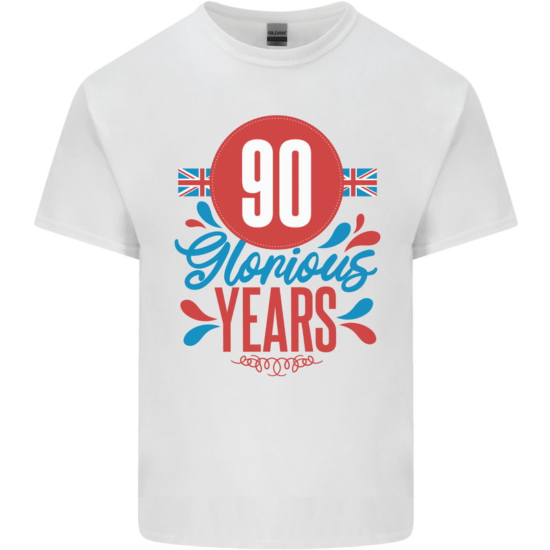 Glorious 90 Years 90th Birthday Union Jack Flag Mens Cotton T-Shirt Tee Top White