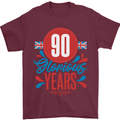 Glorious 90 Years 90th Birthday Union Jack Flag Mens T-Shirt 100% Cotton Maroon