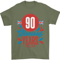 Glorious 90 Years 90th Birthday Union Jack Flag Mens T-Shirt 100% Cotton Military Green