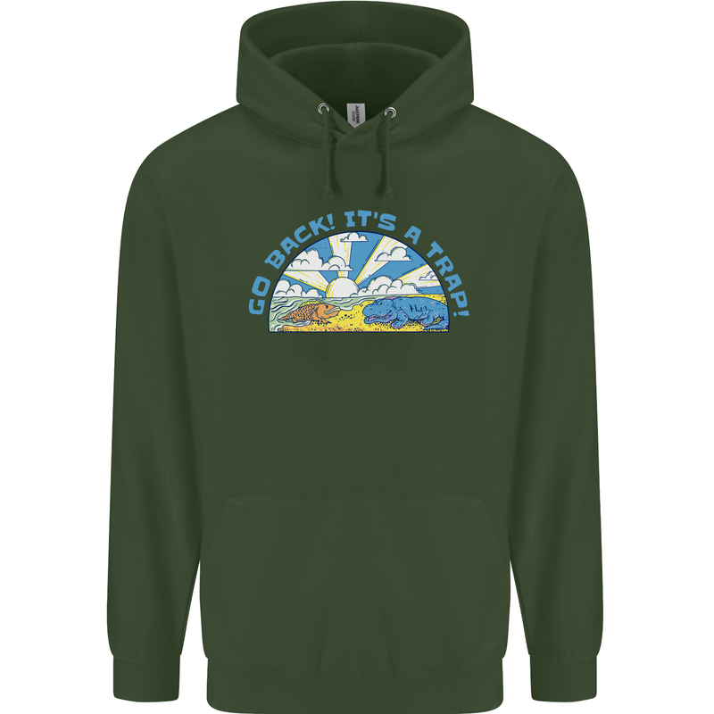 Go Back Its a Trap Funny Evolution Dinosaurs Childrens Kids Hoodie Forest Green