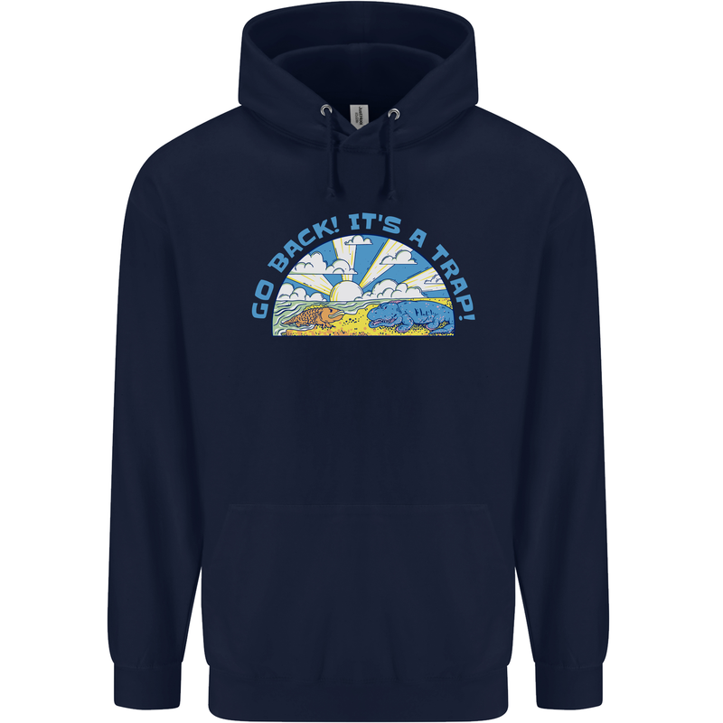Go Back Its a Trap Funny Evolution Dinosaurs Childrens Kids Hoodie Navy Blue