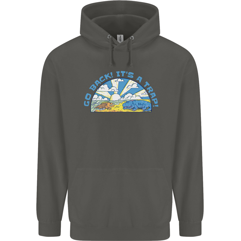 Go Back Its a Trap Funny Evolution Dinosaurs Childrens Kids Hoodie Storm Grey