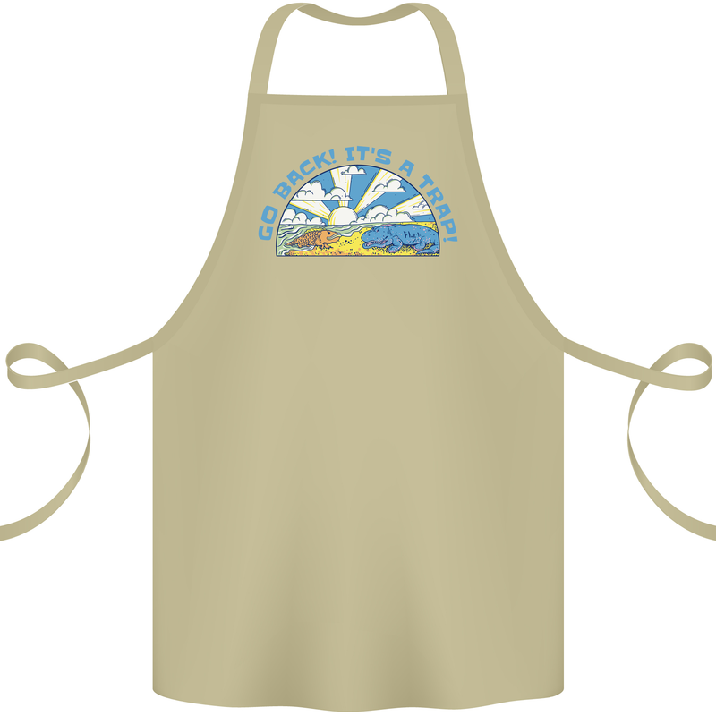 Go Back Its a Trap Funny Evolution Dinosaurs Cotton Apron 100% Organic Khaki