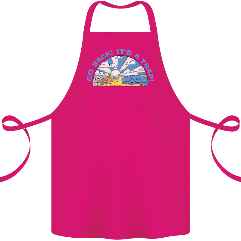 Go Back Its a Trap Funny Evolution Dinosaurs Cotton Apron 100% Organic Pink