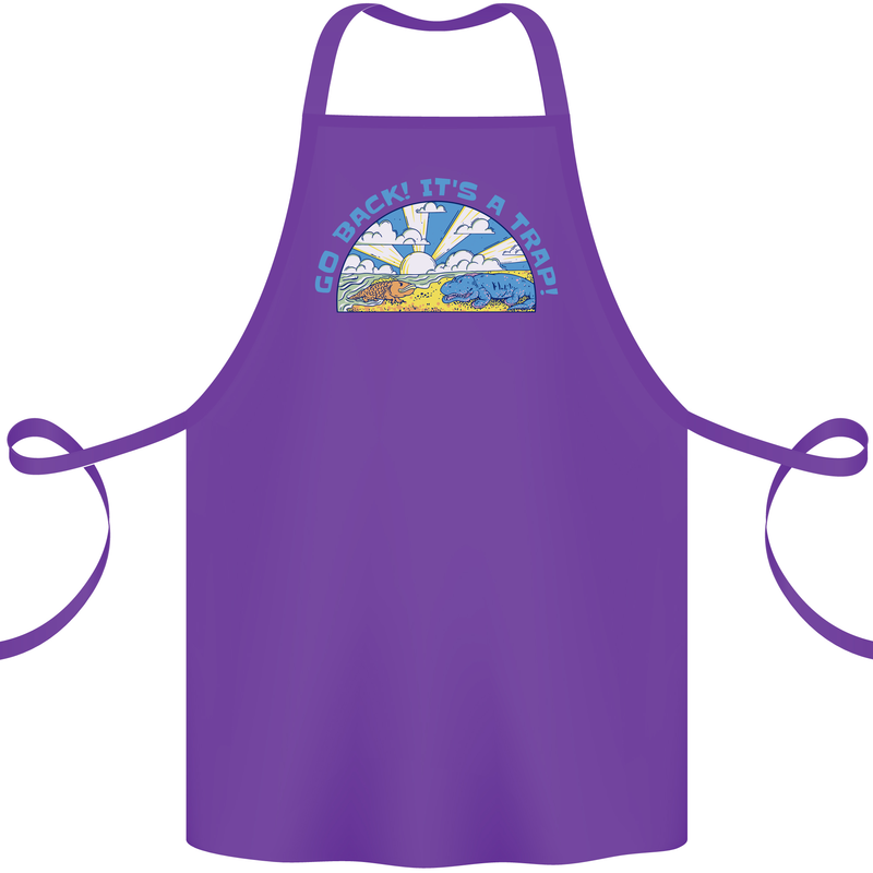 Go Back Its a Trap Funny Evolution Dinosaurs Cotton Apron 100% Organic Purple