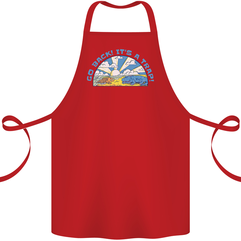Go Back Its a Trap Funny Evolution Dinosaurs Cotton Apron 100% Organic Red