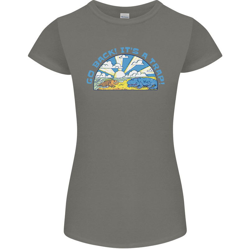 Go Back Its a Trap Funny Evolution Dinosaurs Womens Petite Cut T-Shirt Charcoal