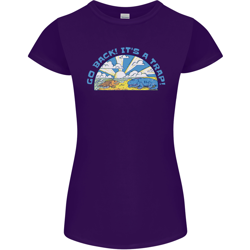 Go Back Its a Trap Funny Evolution Dinosaurs Womens Petite Cut T-Shirt Purple