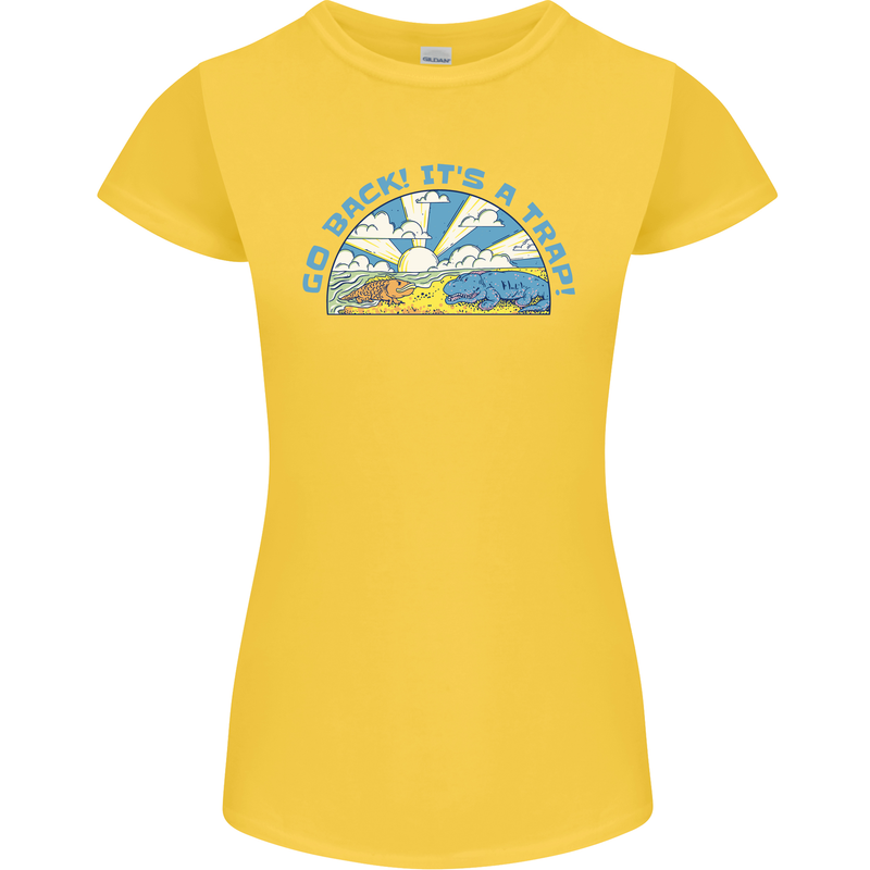Go Back Its a Trap Funny Evolution Dinosaurs Womens Petite Cut T-Shirt Yellow
