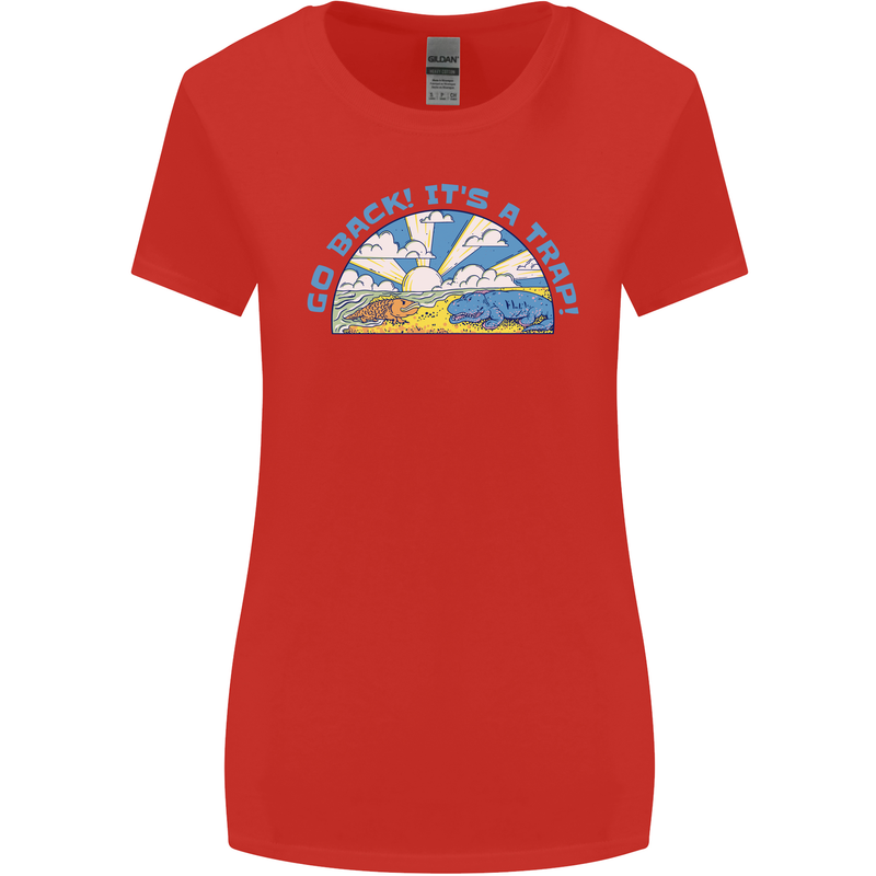 Go Back Its a Trap Funny Evolution Dinosaurs Womens Wider Cut T-Shirt Red