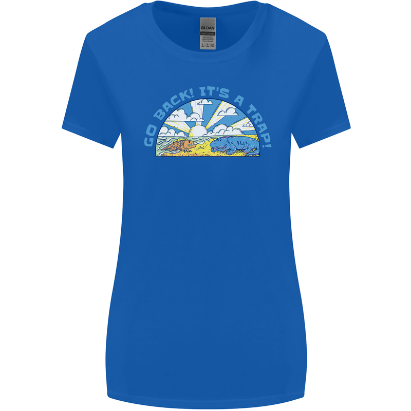 Go Back Its a Trap Funny Evolution Dinosaurs Womens Wider Cut T-Shirt Royal Blue
