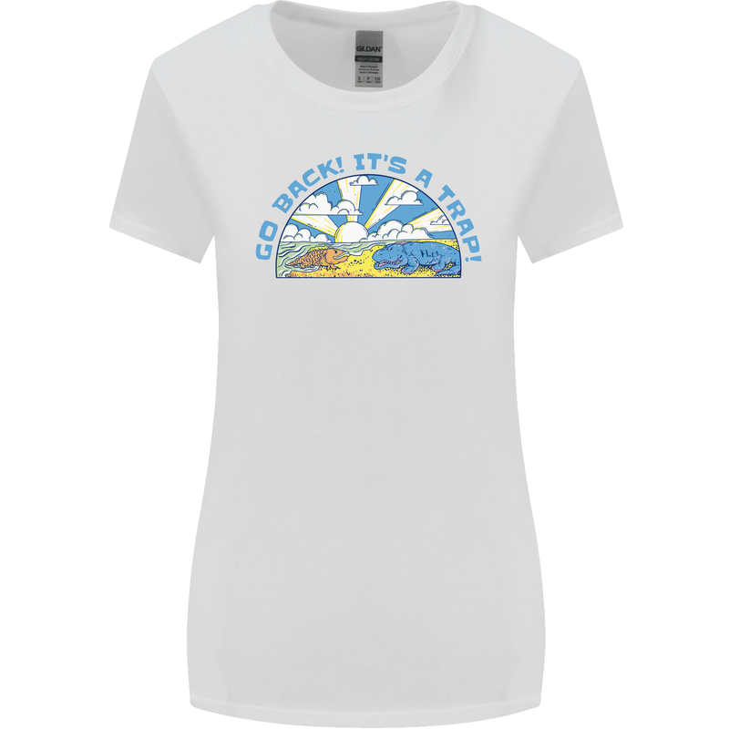 Go Back Its a Trap Funny Evolution Dinosaurs Womens Wider Cut T-Shirt White
