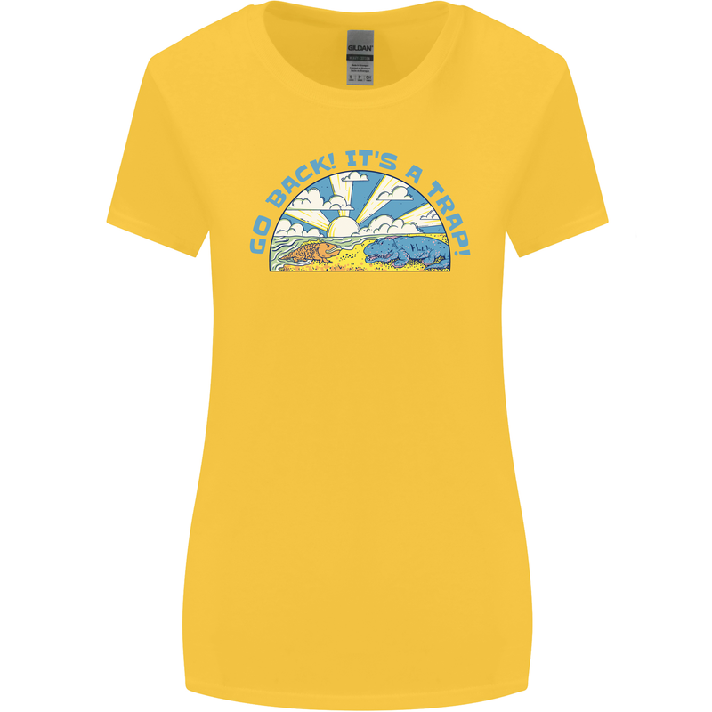 Go Back Its a Trap Funny Evolution Dinosaurs Womens Wider Cut T-Shirt Yellow