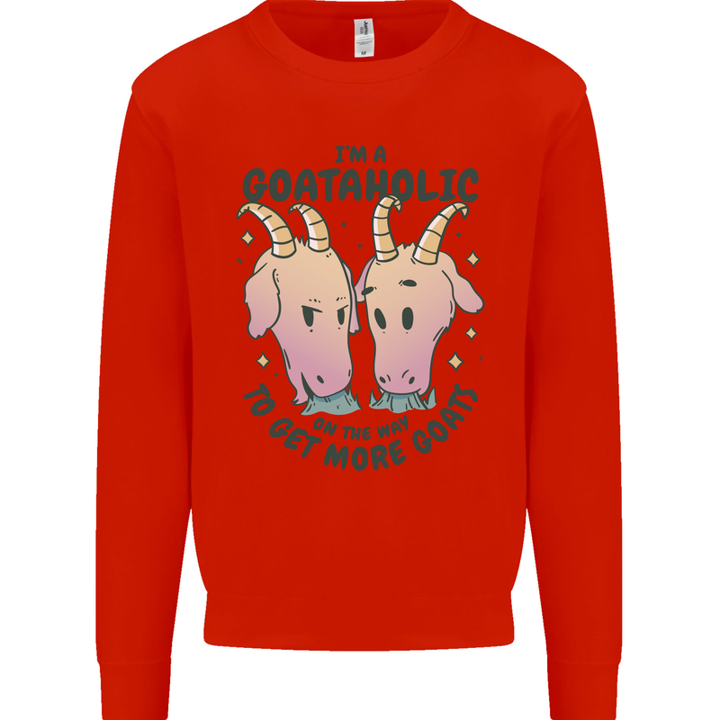 Goataholic On the Way to Get More Goats Kids Sweatshirt Jumper Bright Red