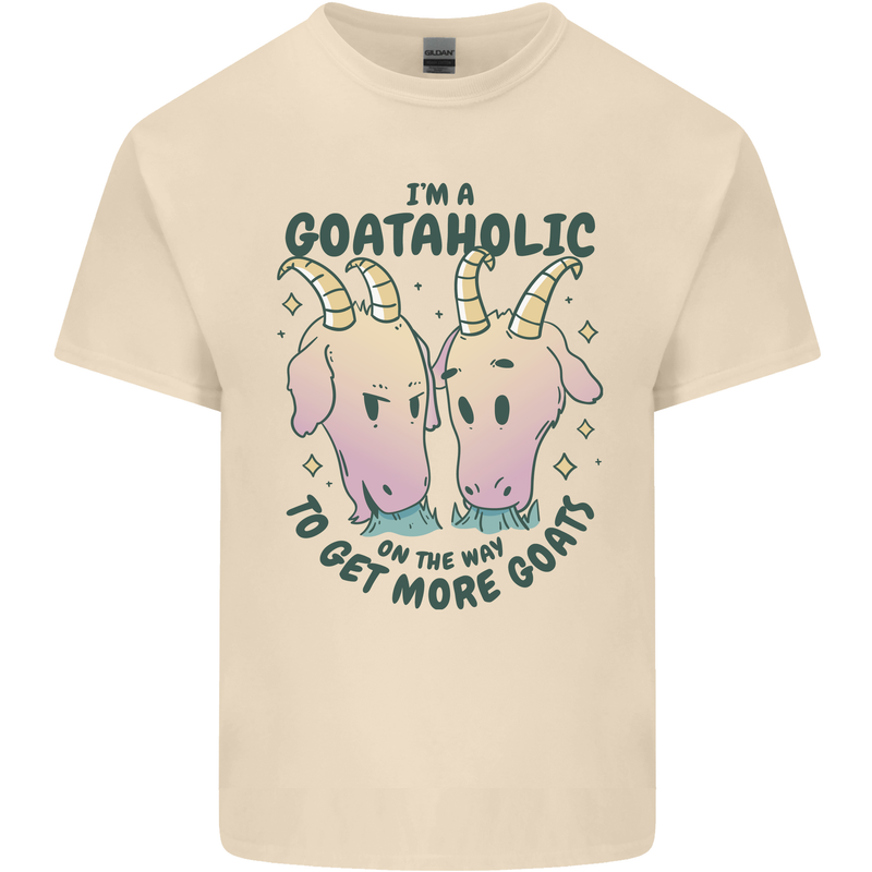 Goataholic On the Way to Get More Goats Mens Cotton T-Shirt Tee Top Natural