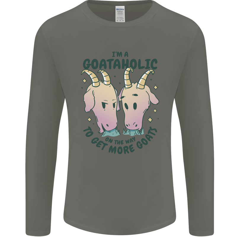 Goataholic On the Way to Get More Goats Mens Long Sleeve T-Shirt Charcoal