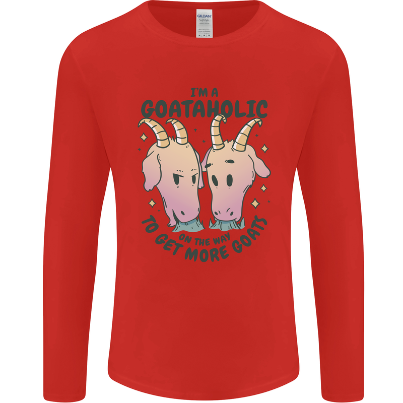 Goataholic On the Way to Get More Goats Mens Long Sleeve T-Shirt Red