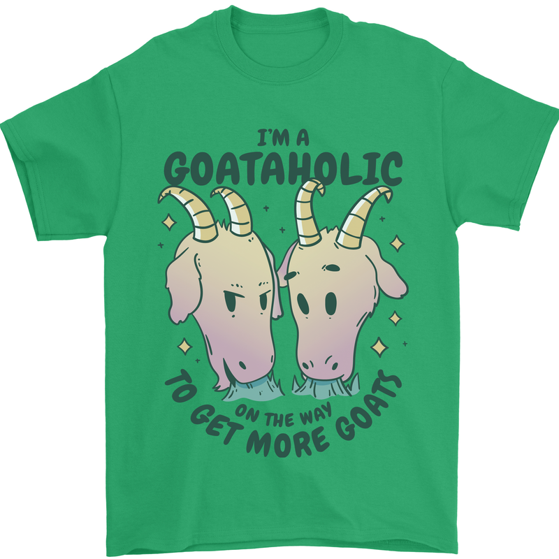 Goataholic On the Way to Get More Goats Mens T-Shirt 100% Cotton Irish Green