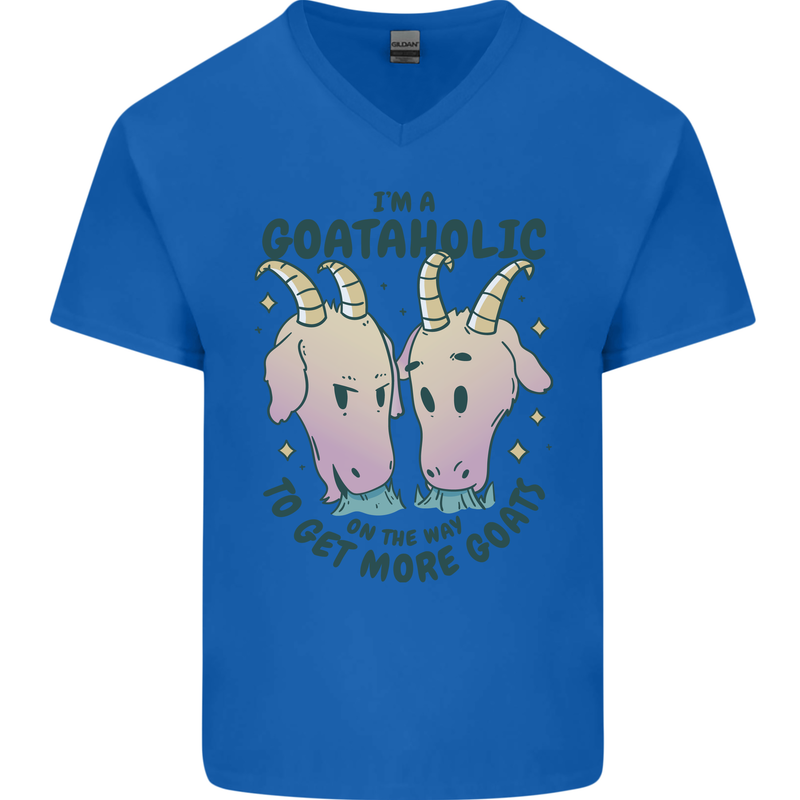 Goataholic On the Way to Get More Goats Mens V-Neck Cotton T-Shirt Royal Blue