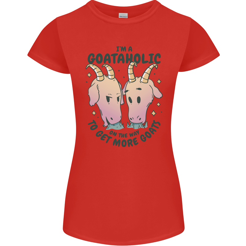 Goataholic On the Way to Get More Goats Womens Petite Cut T-Shirt Red