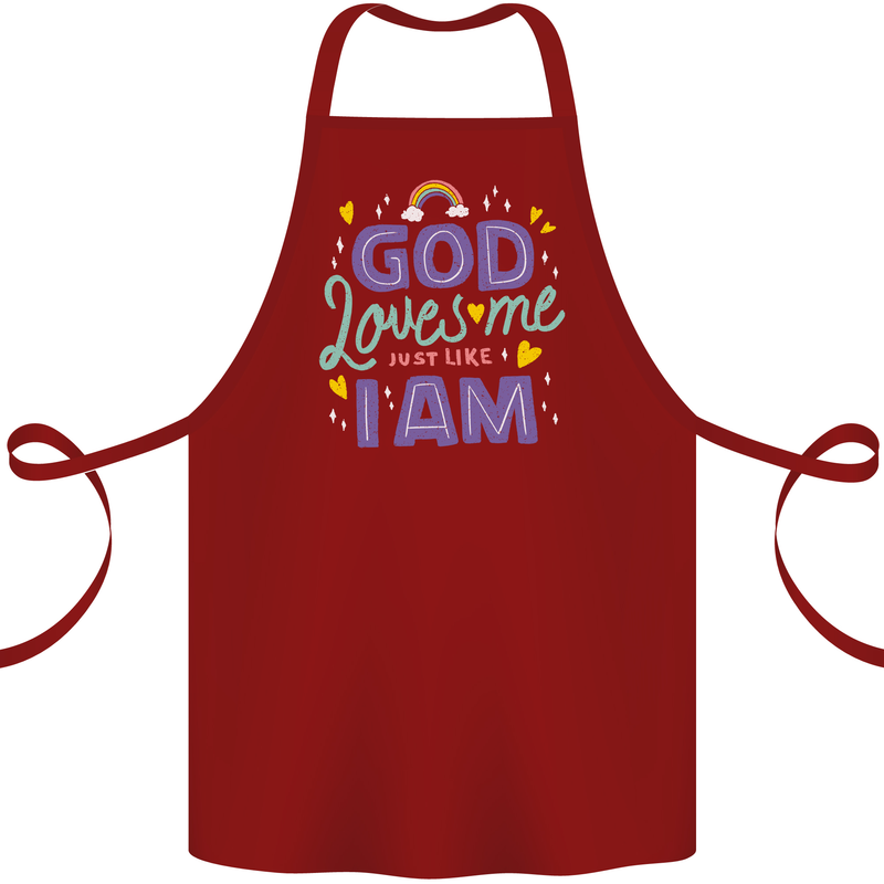God Loves Me Christian Christianity Jesus Cotton Apron 100% Organic Maroon