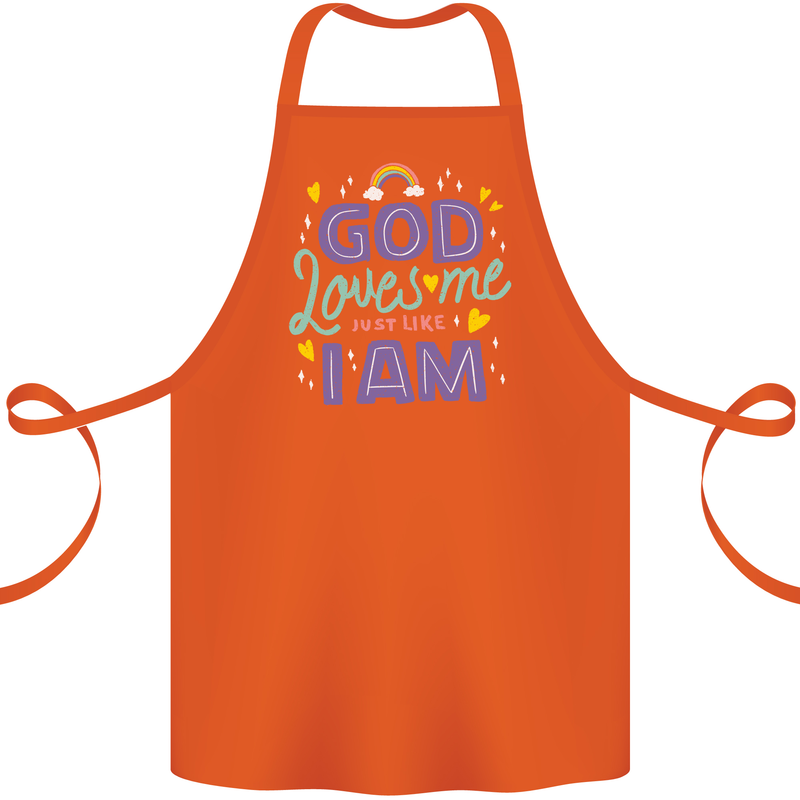 God Loves Me Christian Christianity Jesus Cotton Apron 100% Organic Orange