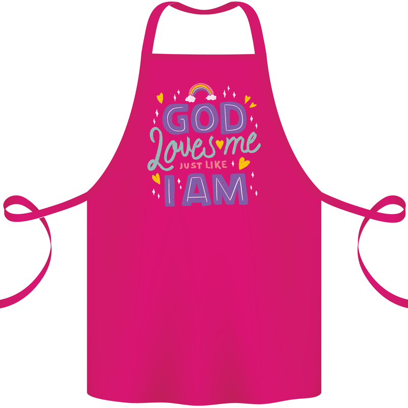 God Loves Me Christian Christianity Jesus Cotton Apron 100% Organic Pink