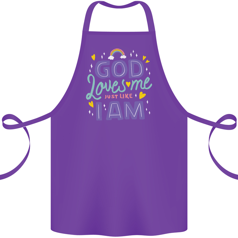 God Loves Me Christian Christianity Jesus Cotton Apron 100% Organic Purple