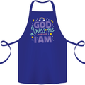 God Loves Me Christian Christianity Jesus Cotton Apron 100% Organic Royal Blue