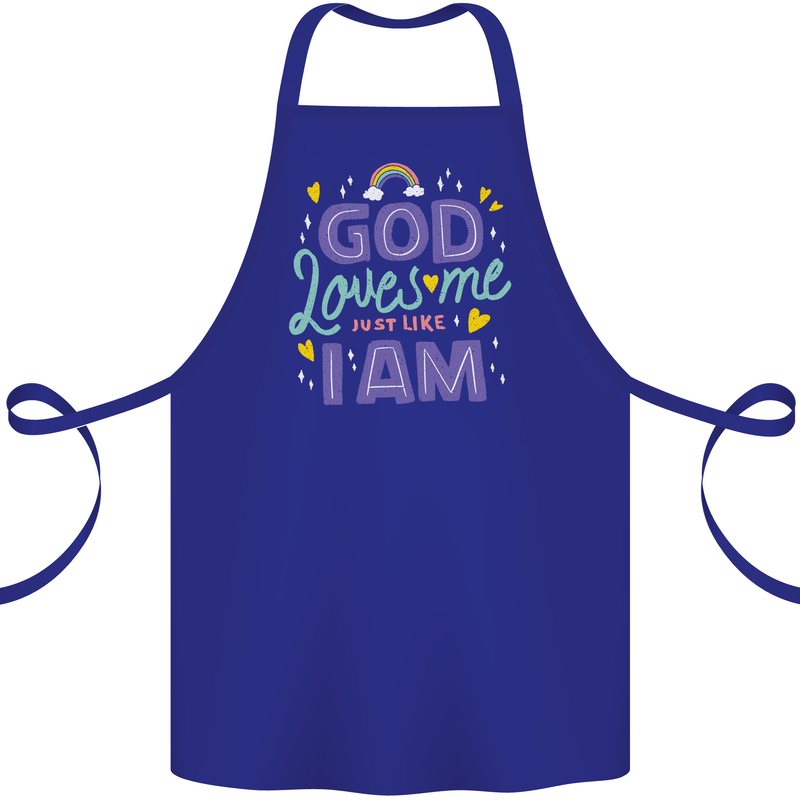 God Loves Me Christian Christianity Jesus Cotton Apron 100% Organic Royal Blue